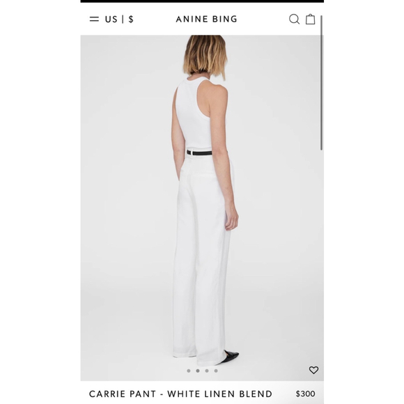 ANINE BING Carrie Pant, Size 6 (28in waist) White Linen Blend - Picture 2 of 8